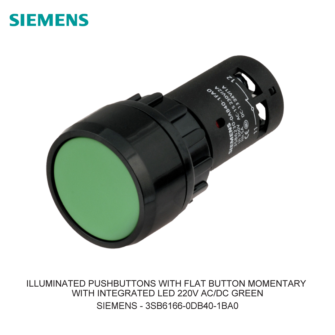 ILLUMINATED PUSHBUTTONS WITH FLAT BUTTON MOMENTARY WITH INTEGRATED LED 220V AC/DC GREEN