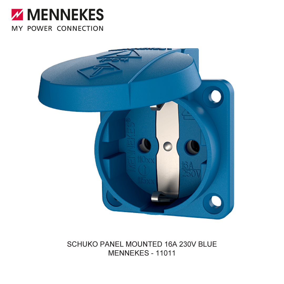 PANEL MOUNTED RECEPTACLE SCHUKO 16A 230V BLUE