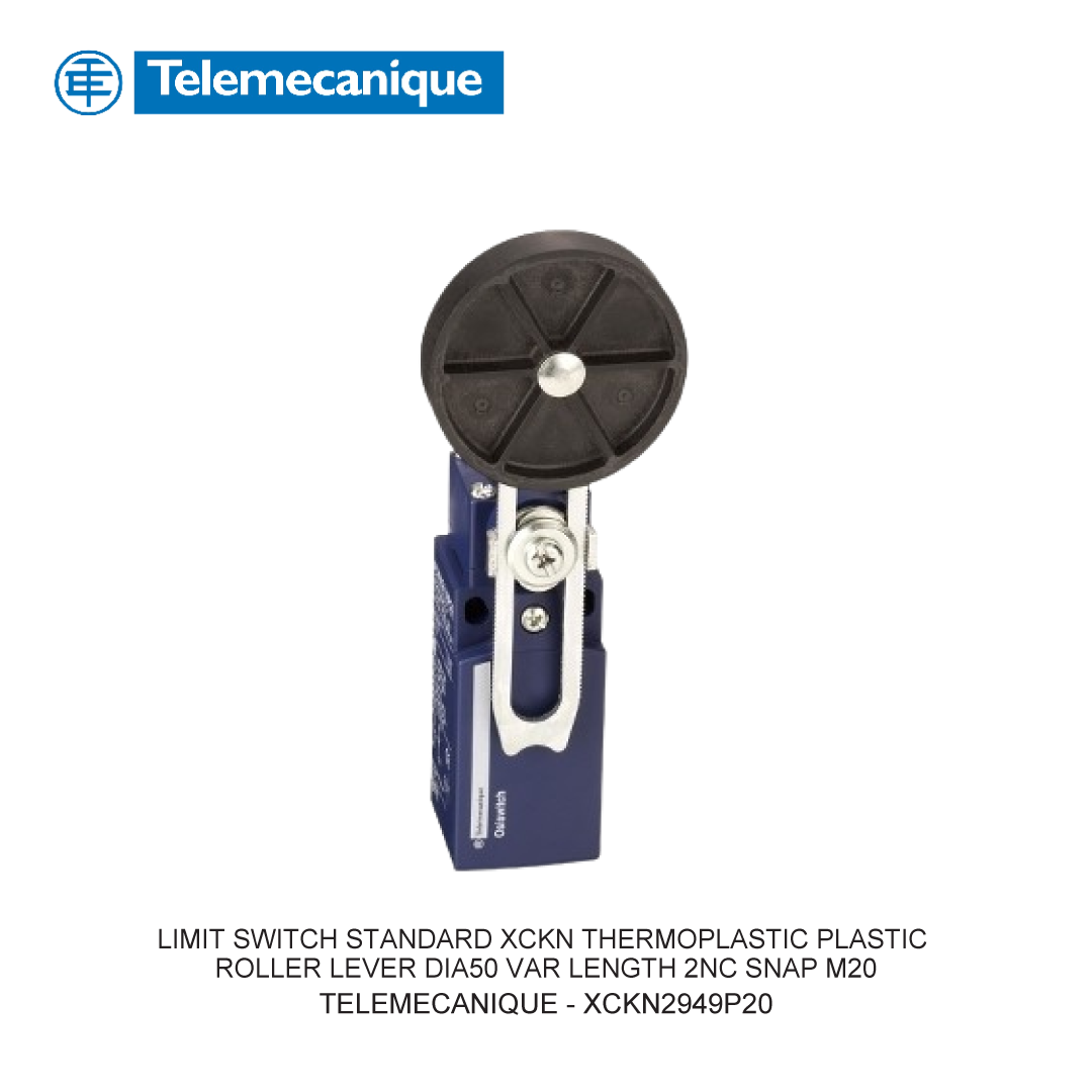 LIMIT SWITCH STANDARD XCKN THERMOPLASTIC PLASTIC ROLLER LEVER DIA50 VAR LENGTH 2NC SNAP M20