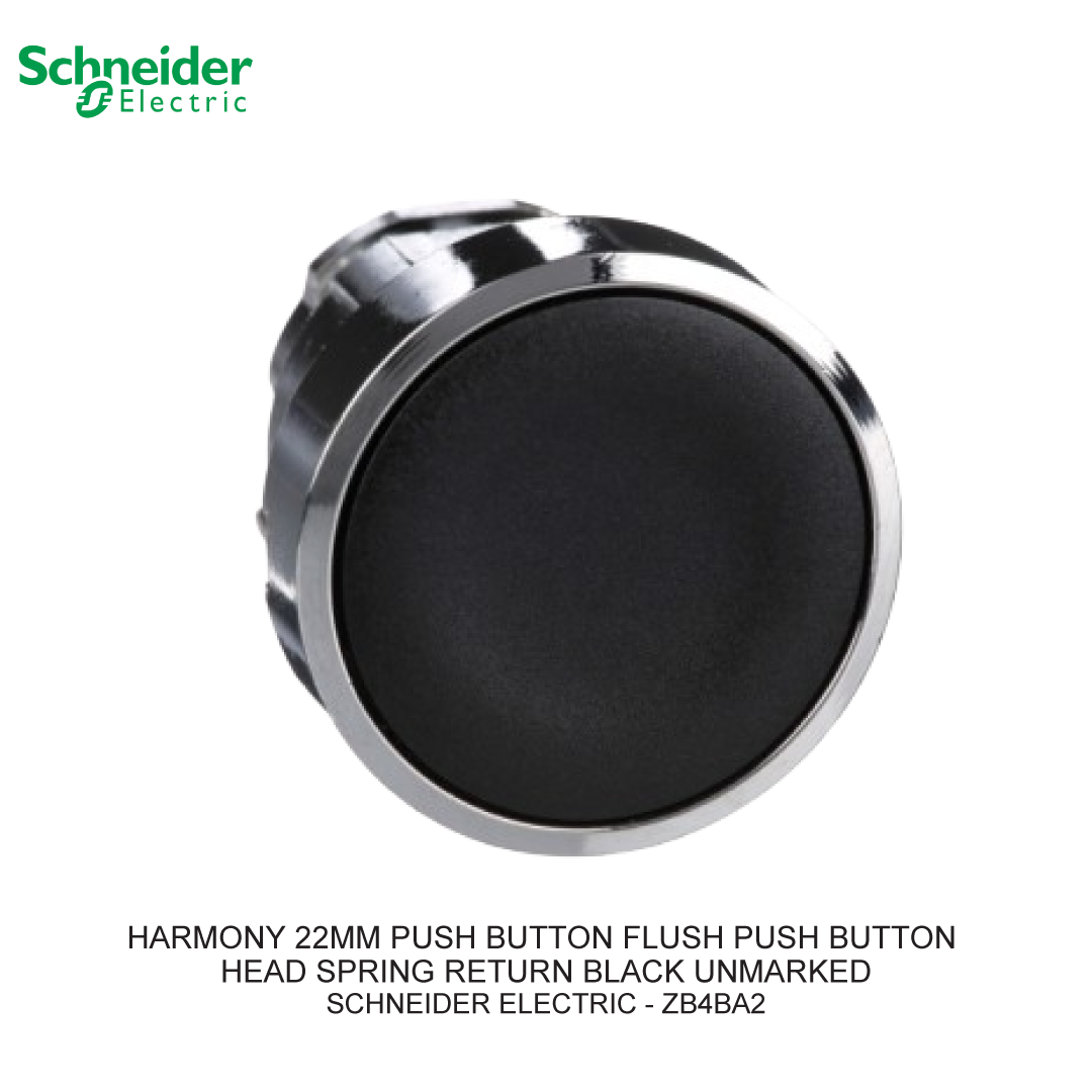 HARMONY 22MM PUSH BUTTON FLUSH PUSH BUTTON HEAD SPRING RETURN BLACK UNMARKED