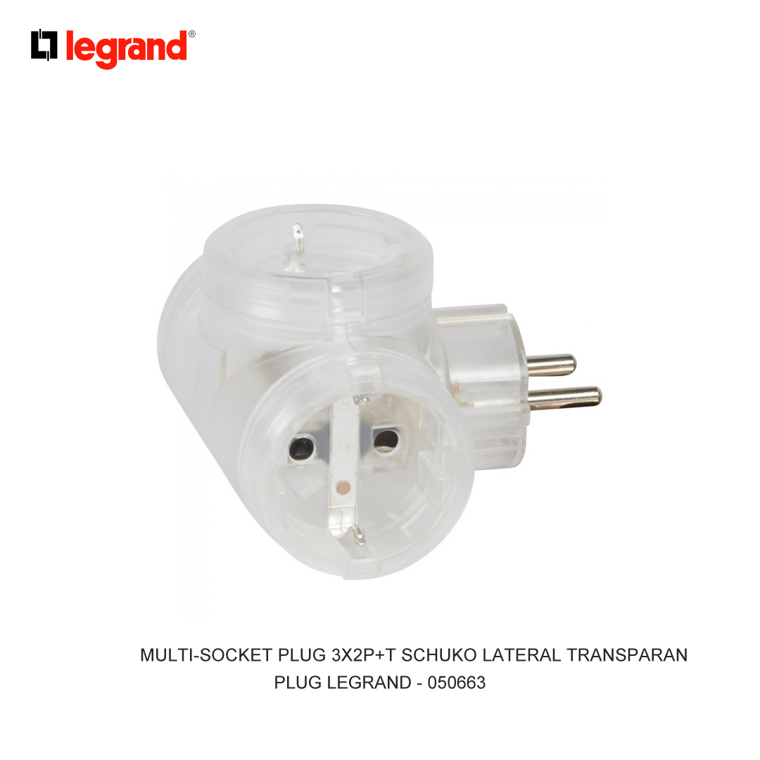 MULTI-SOCKET PLUG 3X2P+T SCHUKO LATERAL TRANSPARAN