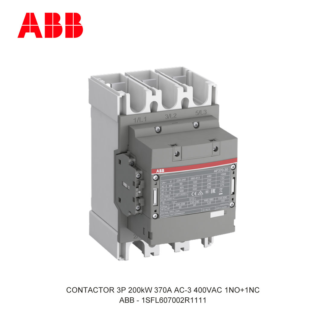 CONTACTOR 3P 200kW 370A AC-3 24-60VAC 20-60VDC 400V COIL 1NO+1NC