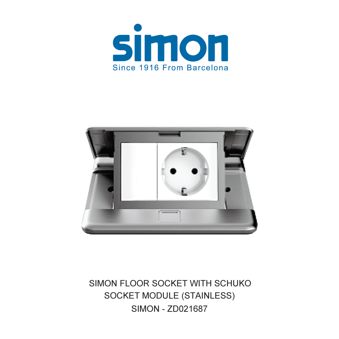 SIMON STOP KONTAK LANTAI DENGAN SCHUKO SOCKET MODULE (STAINLESS)