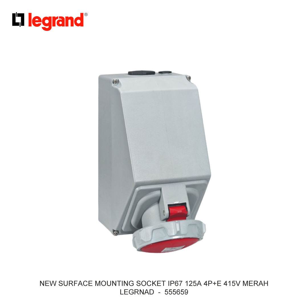 NEW SURFACE MOUNTING SOCKET IP67 125A 4P+E 415V MERAH