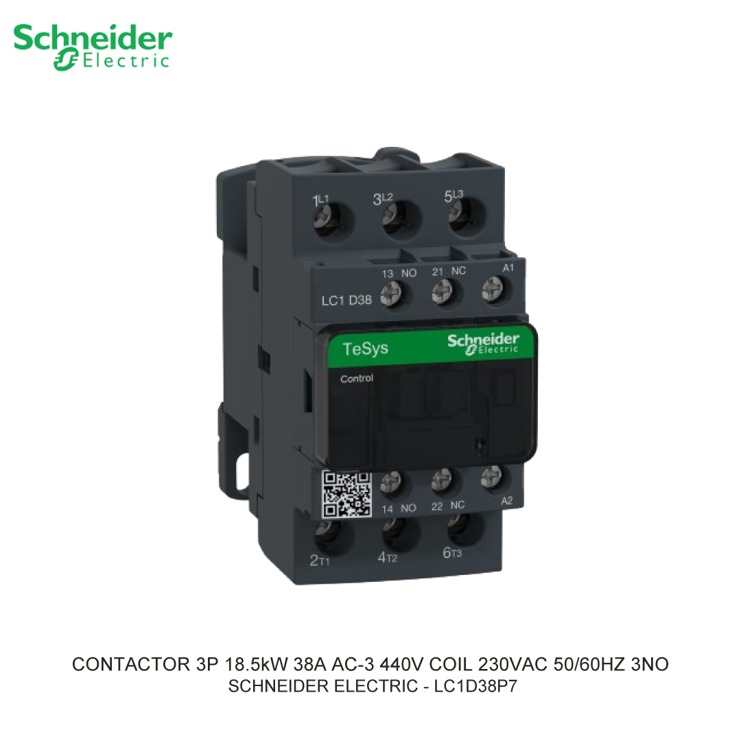 CONTACTOR 3P 18.5kW 38A AC-3 440V COIL 230VAC 50/60HZ 3NO