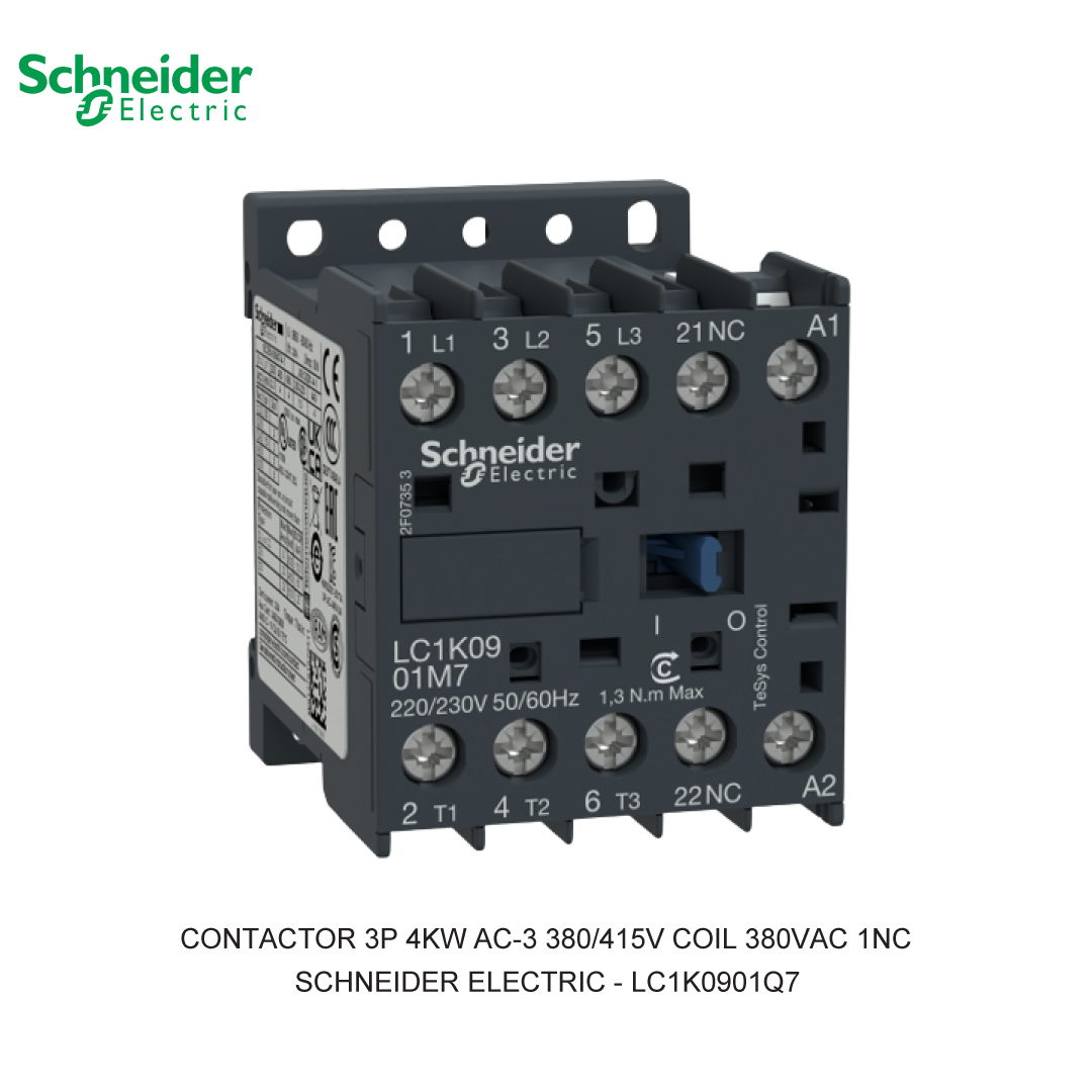 CONTACTOR 3P 4KW AC-3 380/415V COIL 380VAC 1NC