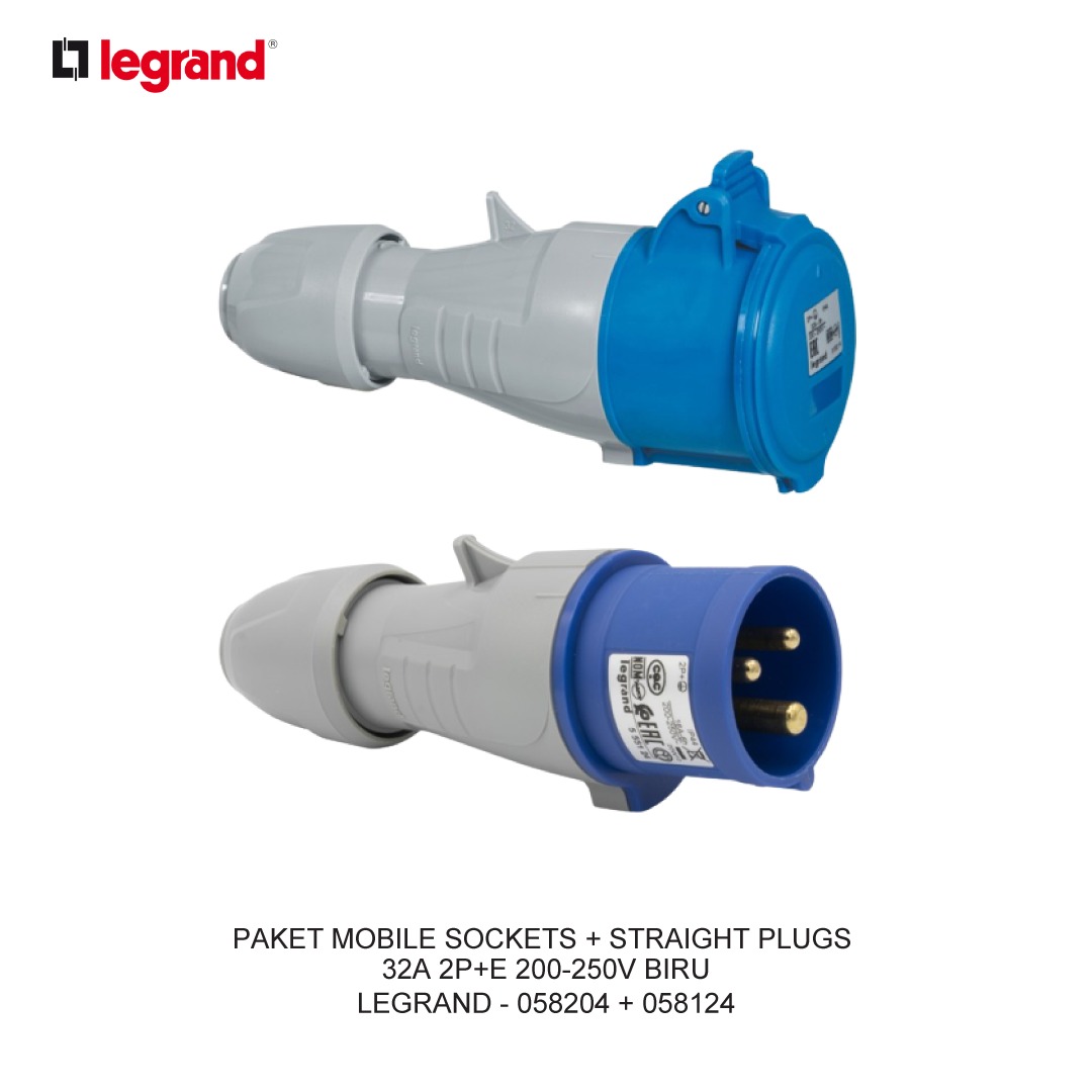PAKET MOBILE SOCKETS + STRAIGHT PLUGS 32A 2P+E 200-250V BIRU