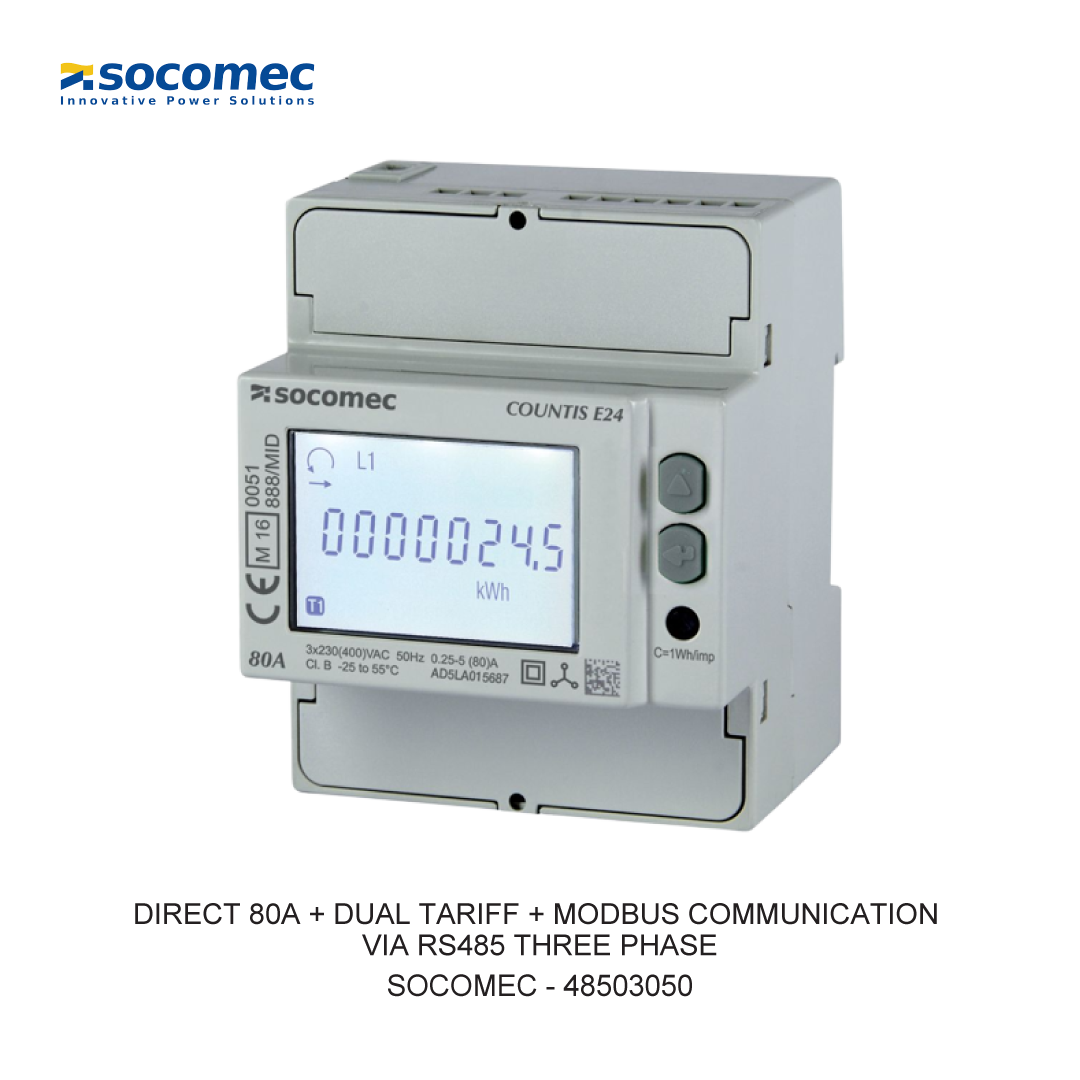 DIRECT 80A + DUAL TARIFF + MODBUS COMMUNICATION VIA RS485 THREE PHASE
