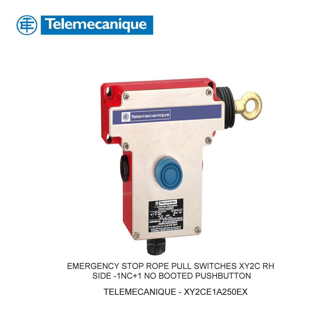 EMERGENCY STOP ROPE PULL SWITCHES XY2C RH SIDE -1NC+1 NO BOOTED PUSHBUTTON