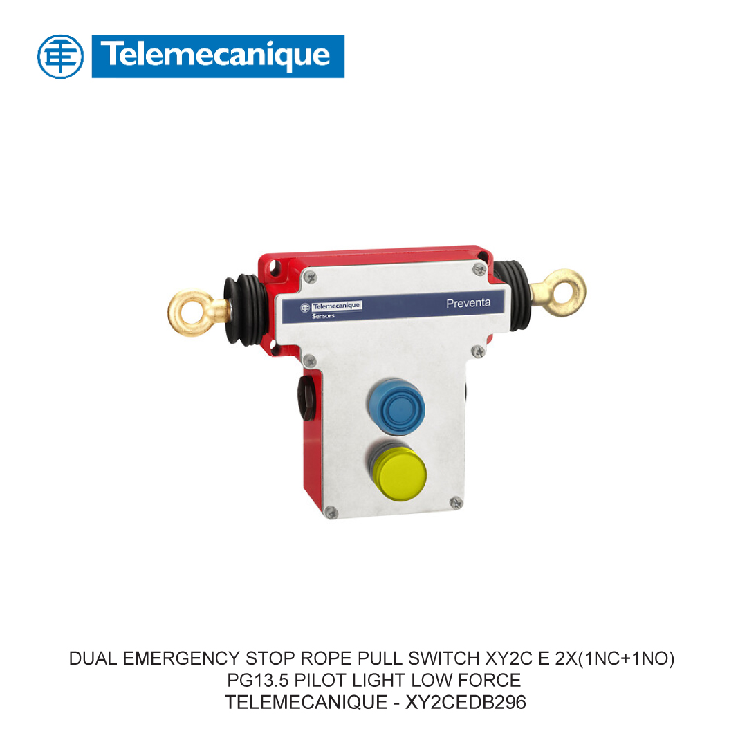 DUAL EMERGENCY STOP ROPE PULL SWITCH XY2C E 2X(1NC+1NO) PG13.5 PILOT LIGHT LOW FORCE