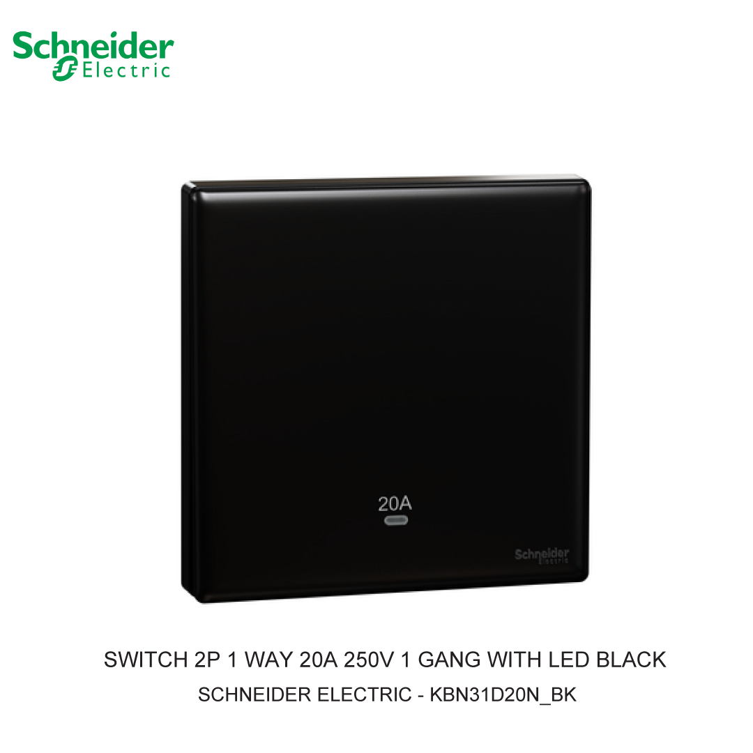 SWITCH 2P 1 WAY 20A 250V 1 GANG WITH LED HITAM VIVACE E
