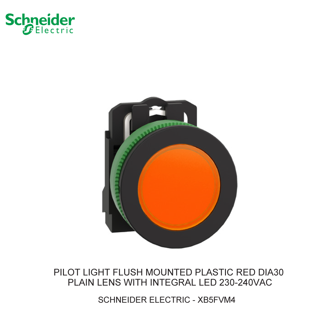 PILOT LIGHT FLUSH MOUNTED PLASTIC RED DIA30 PLAIN LENS WITH INTEGRAL LED 230-240VAC