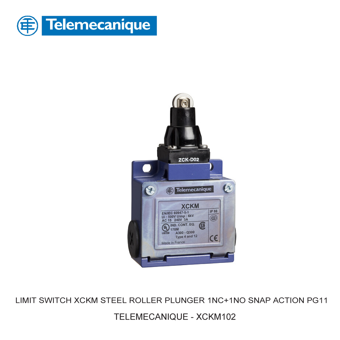 LIMIT SWITCH XCKM STEEL ROLLER PLUNGER 1NC+1NO SNAP ACTION PG11