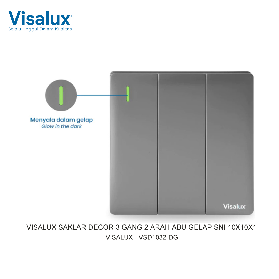 VISALUX SWITCH DECOR 3 GANG 2 ARAH DARK GREY SNI 10X10X1