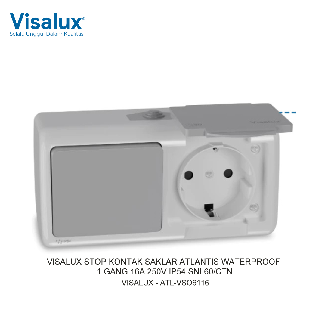 VISALUX SWITCHED SOCKET ATLANTIS WATERPROOF 1 GANG 16A 250V IP54 SNI 60/CTN