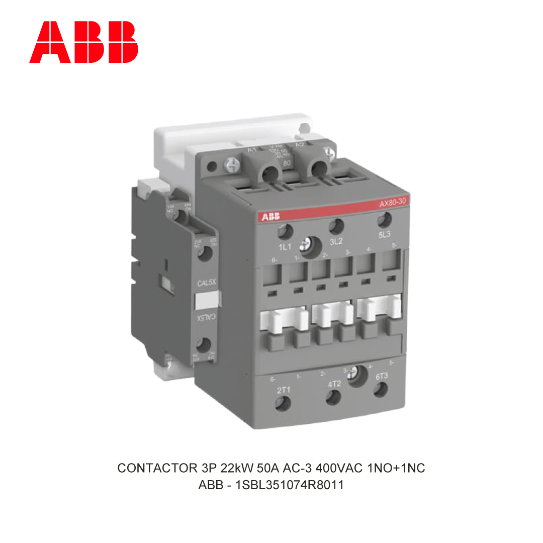 CONTACTOR 3P 22kW 50A AC-3 220-230V COIL 400VAC 1NO+1NC