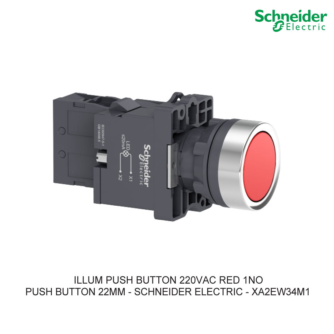 ILLUM PUSH BUTTON 220VAC RED 1NO