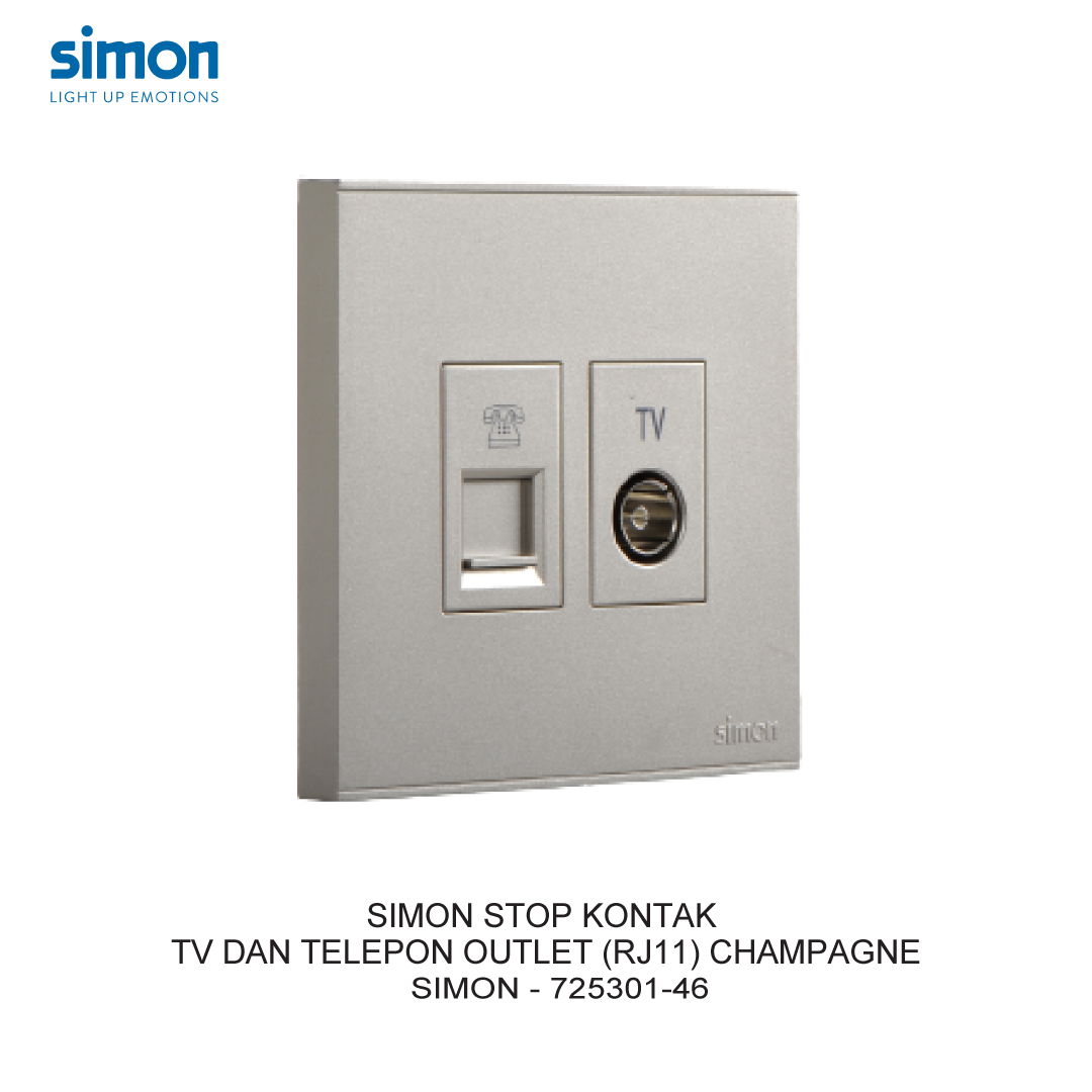 SIMON E6 STOP KONTAK TV DAN TELEPON OUTLET (RJ11) CHAMPAGNE