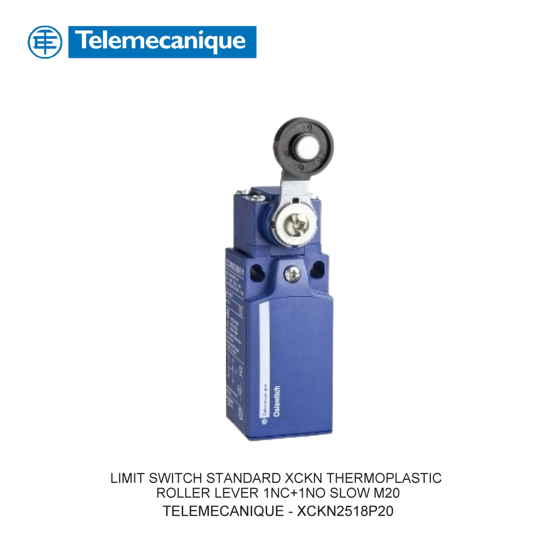 LIMIT SWITCH STANDARD XCKN THERMOPLASTIC ROLLER LEVER 1NC+1NO SLOW M20