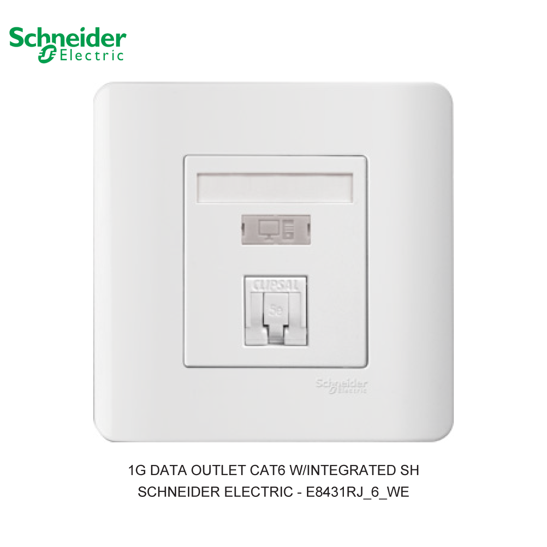 DATA OUTLET 1 GANG CATEGORY 6E WITH INTEGRATED SHUTTER WHITE