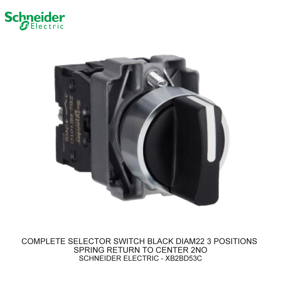 COMPLETE SELECTOR SWITCH BLACK DIAM22 3 POSITIONS SPRING RETURN TO CENTER 2NO
