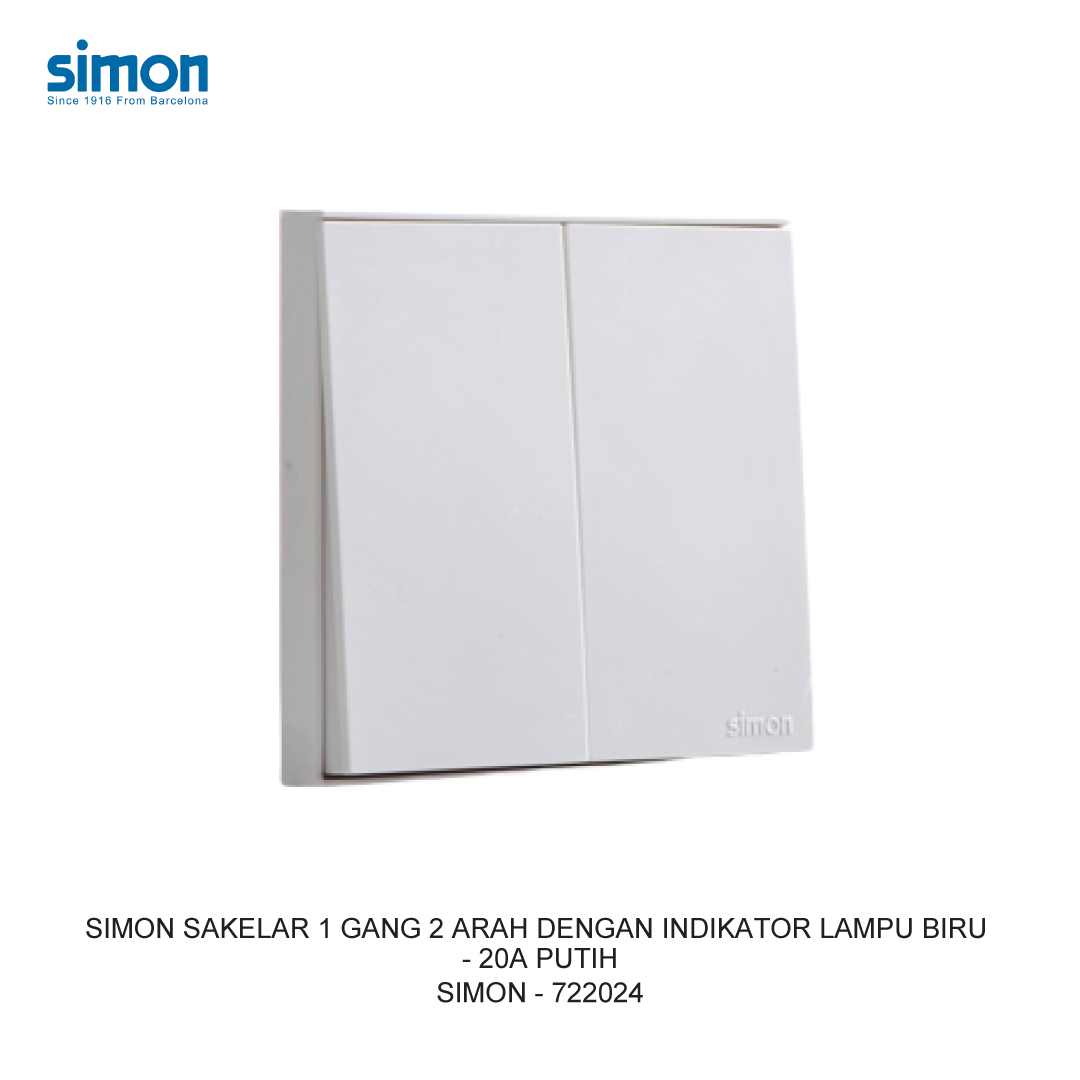 SIMON E6 DOUBLE POLE TWO WAY SWITCH MODULE WITH BLUE LED INDICATOR - 20A WHITE