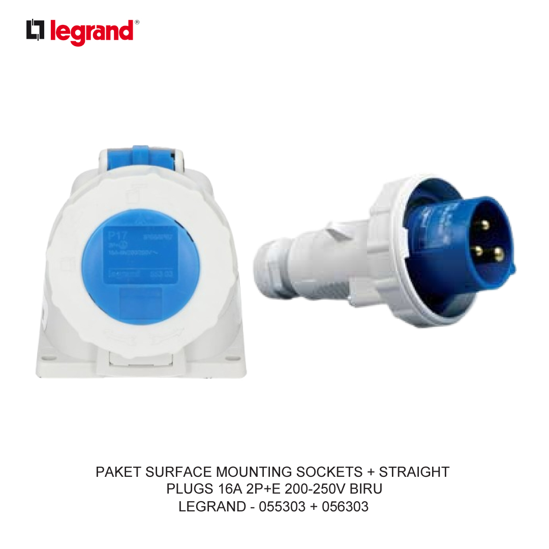 PACKAGE SURFACE MOUNTING SOCKETS + STRAIGHT PLUGS 16A 2P+E 200-250V BLUE