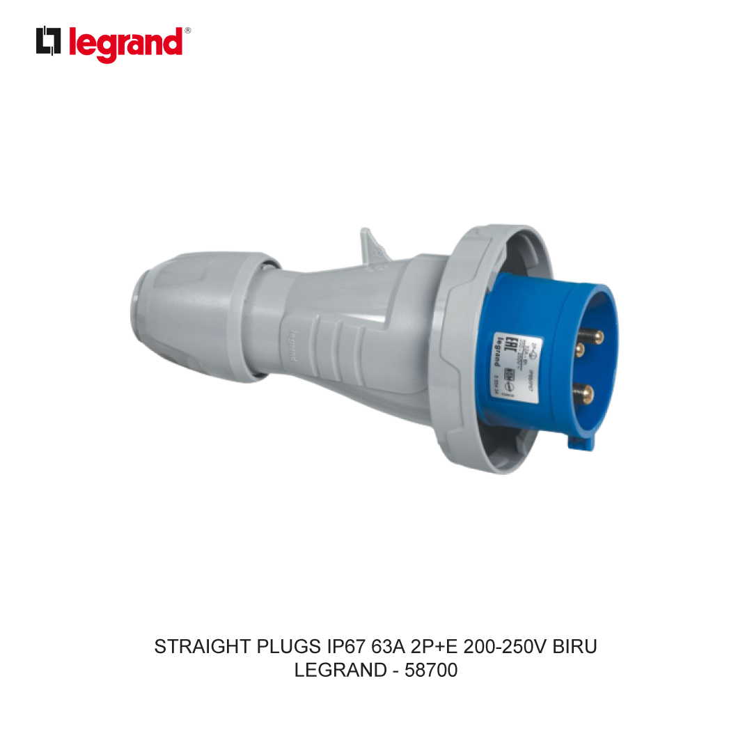 STRAIGHT PLUGS IP67 63A 2P+E 200-250V BIRU