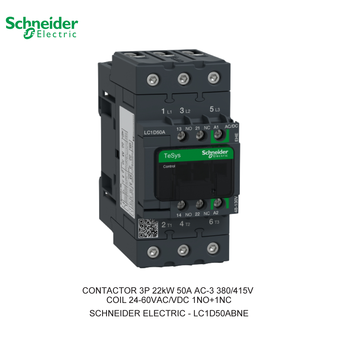 CONTACTOR 3P 22kW 50A AC-3 380/415V COIL 24-60VAC/VDC 1NO+1NC