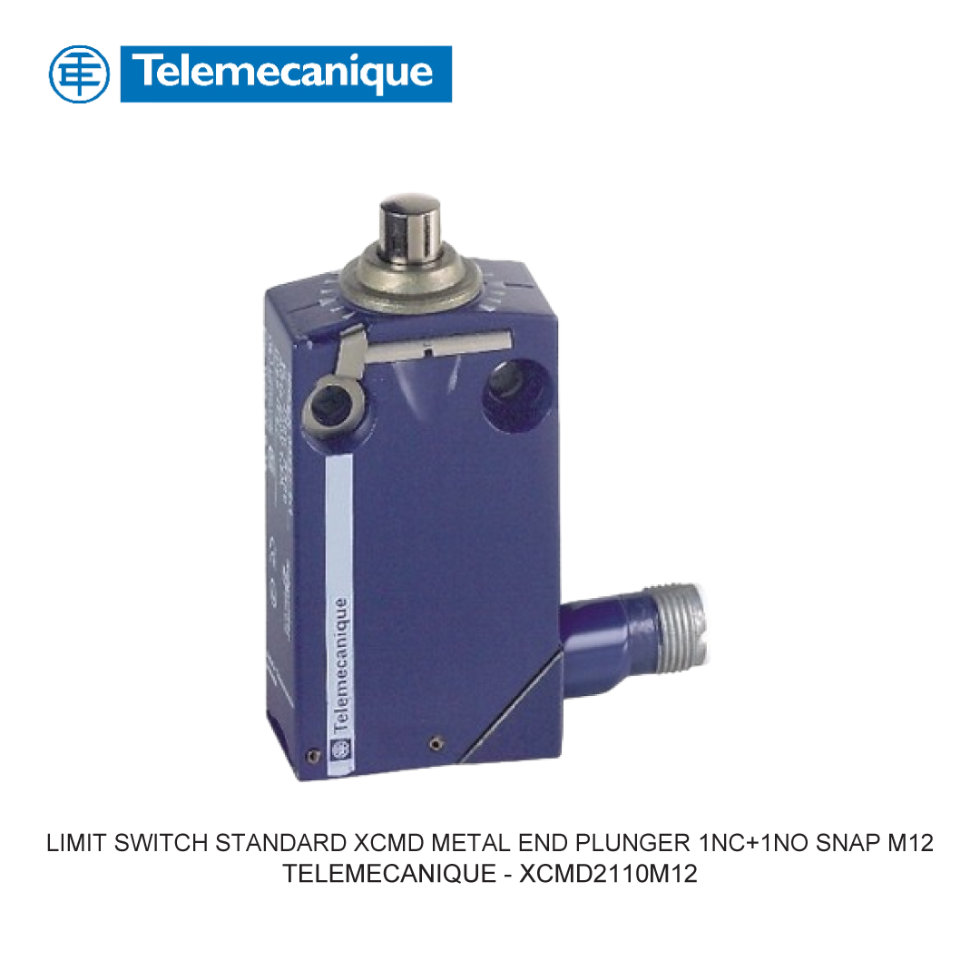 LIMIT SWITCH STANDARD XCMD METAL END PLUNGER 1NC+1NO SNAP M12