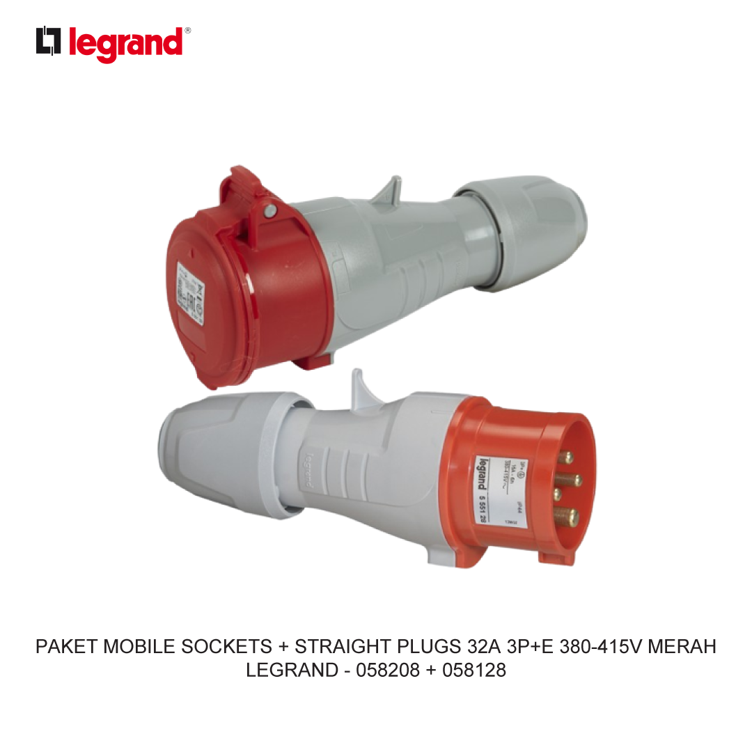 PAKET MOBILE SOCKETS + STRAIGHT PLUGS 32A 3P+E 380-415V MERAH