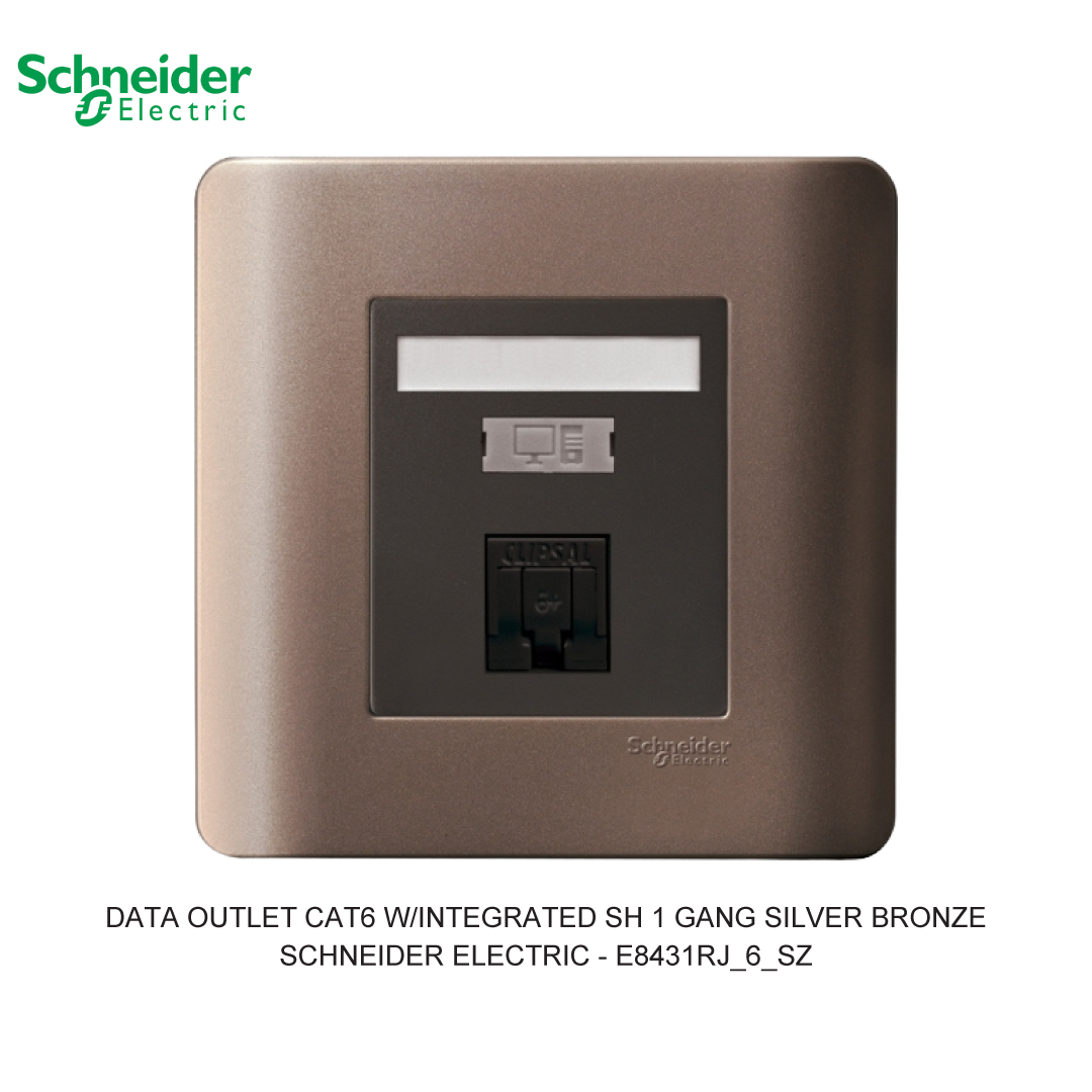DATA OUTLET CAT6 W/INTEGRATED SH 1 GANG SILVER BRONZE