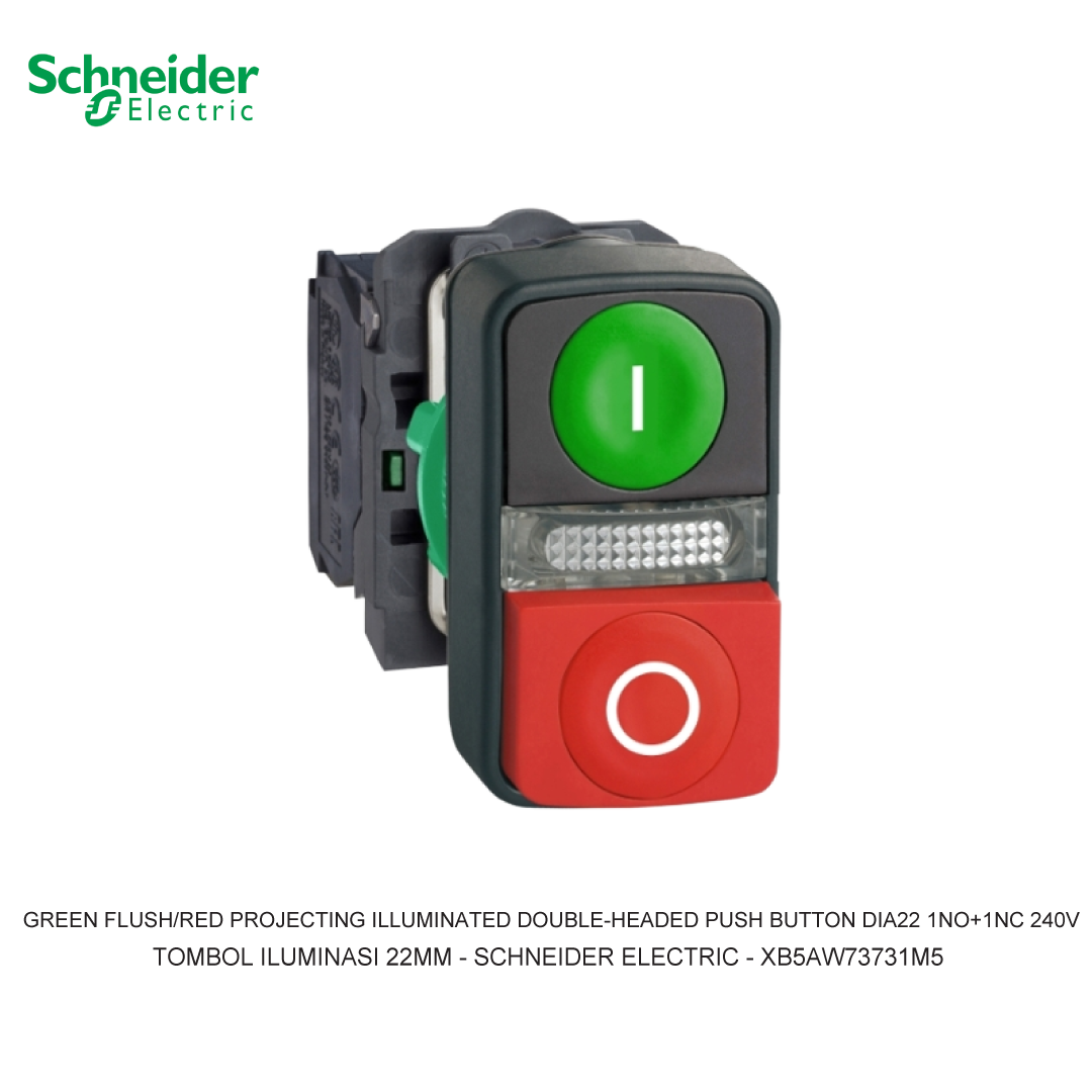 GREEN FLUSH/RED PROJECTING ILLUMINATED DOUBLE-HEADED PUSH BUTTON DIA22 1NO+1NC 240V