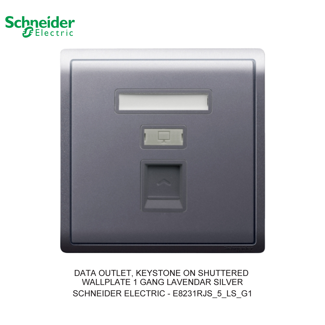 DATA OUTLET, KEYSTONE ON SHUTTERED WALLPLATE 1 GANG LAVENDAR SILVER